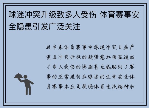 球迷冲突升级致多人受伤 体育赛事安全隐患引发广泛关注